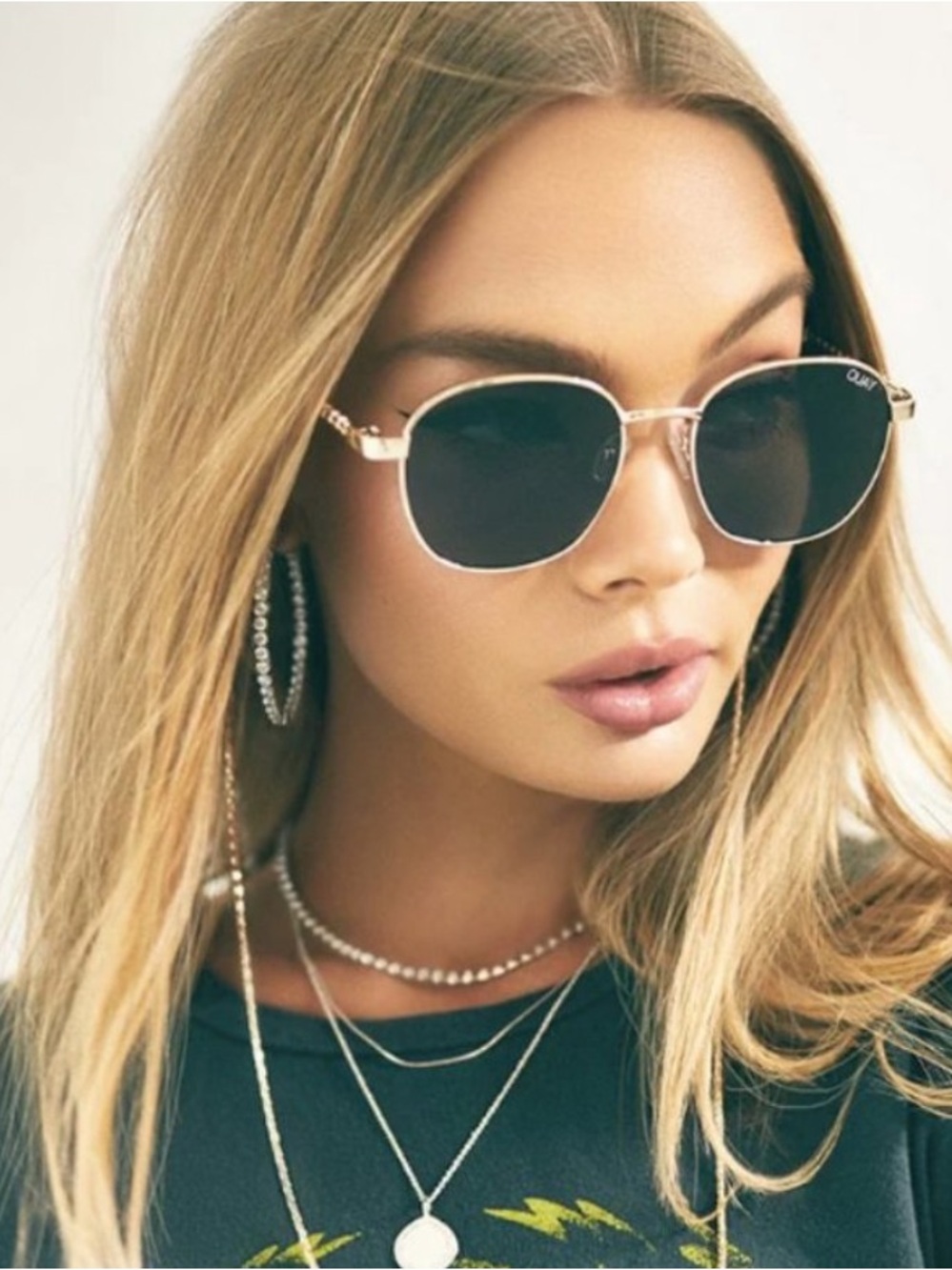 Quay Australia Round Sunglasses with Black Lenses and Gold Accents (Link Up)